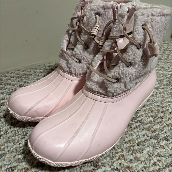Sperry Saltwater Duck Boots Pink Rubber Fleece Teddy Waterproof- Size 8.5 - Picture 4 of 10